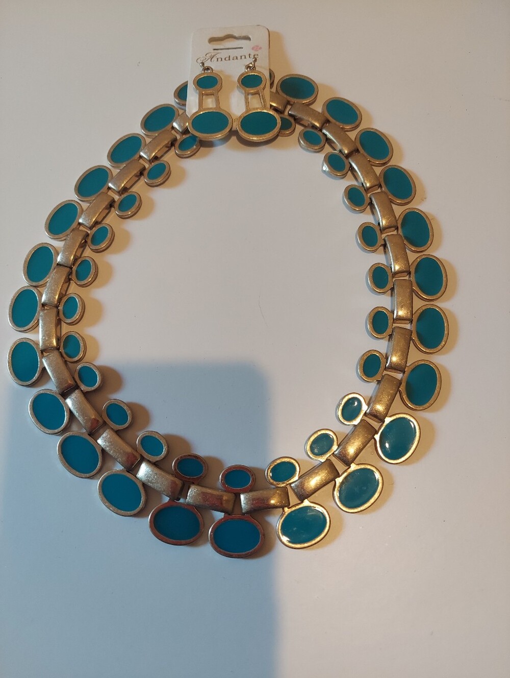 Handan Gold-Tone Teal Oval Statement Necklace by - Picture 1 of 1